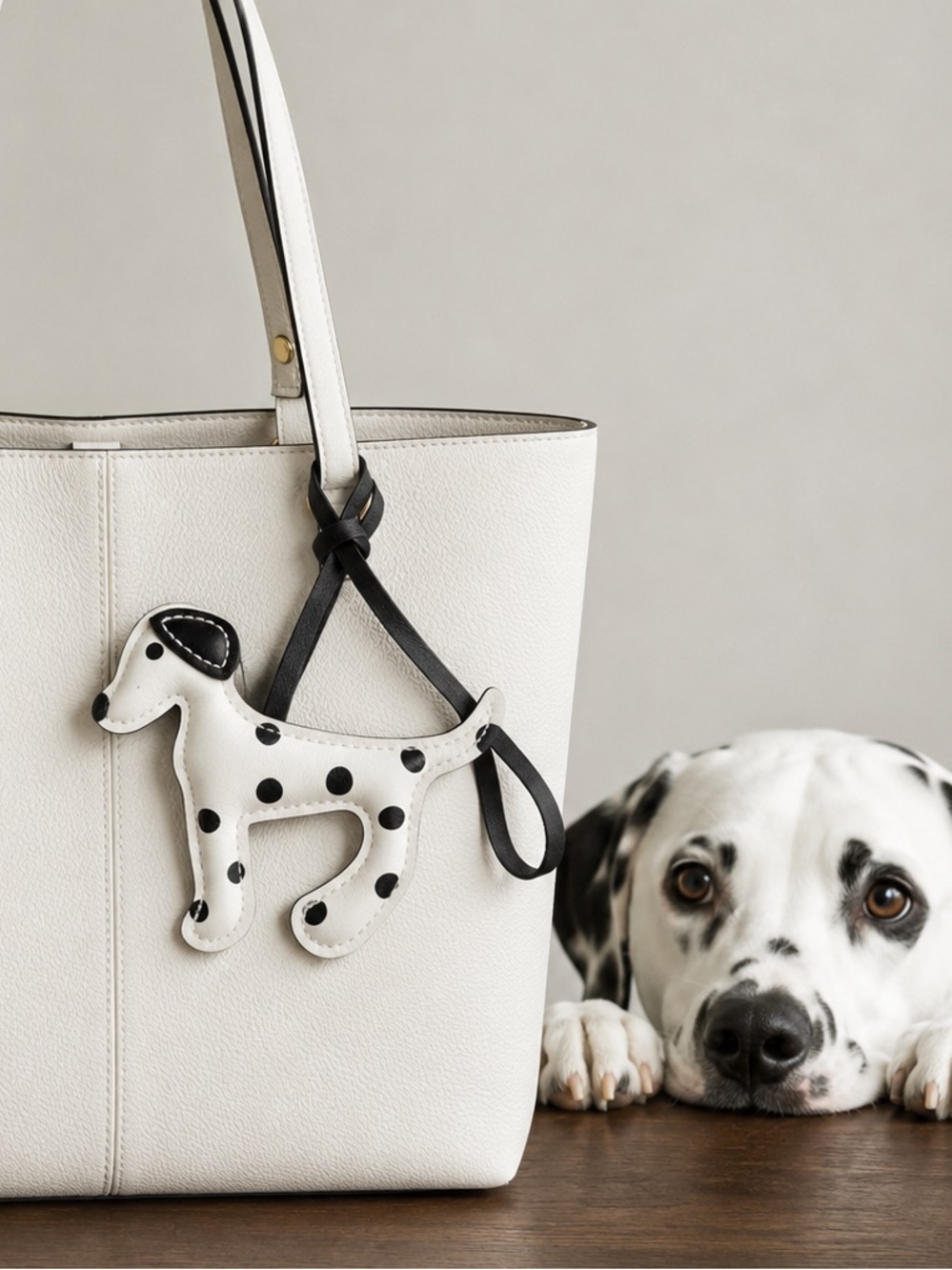 White Dalmatian Dog Keychain Bag Charm
